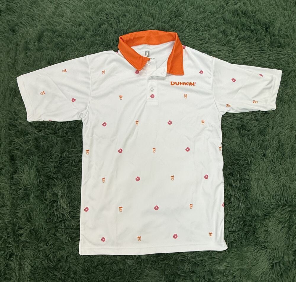 EVERSOLE RUN Dunkin' Donuts Coffee Cup Polo Shirt Men's S White Orange